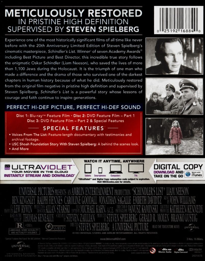 Schindler’s List Bluray+DVD DigiPack / 20th Anniversary Edition fílmico