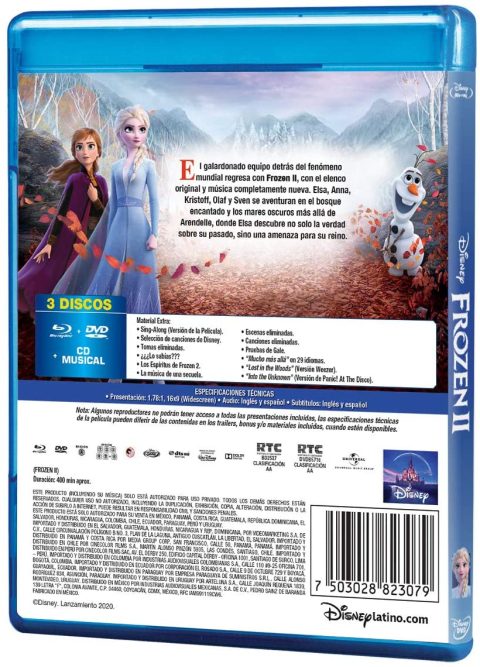 [USADO] Frozen II Blu-Ray + DVD + CD Musical (Incluye Slipcover)