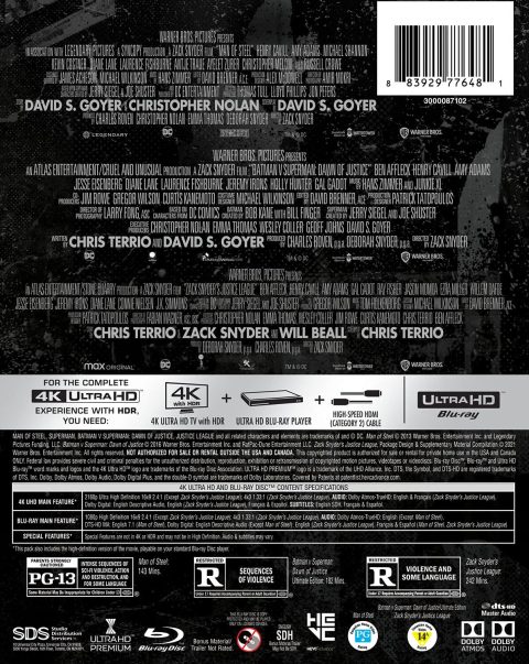 Zack Snyder's Justice League Trilogy UHD4K + Blu-Ray (Man of Steel / Batman V Superman / Justice League