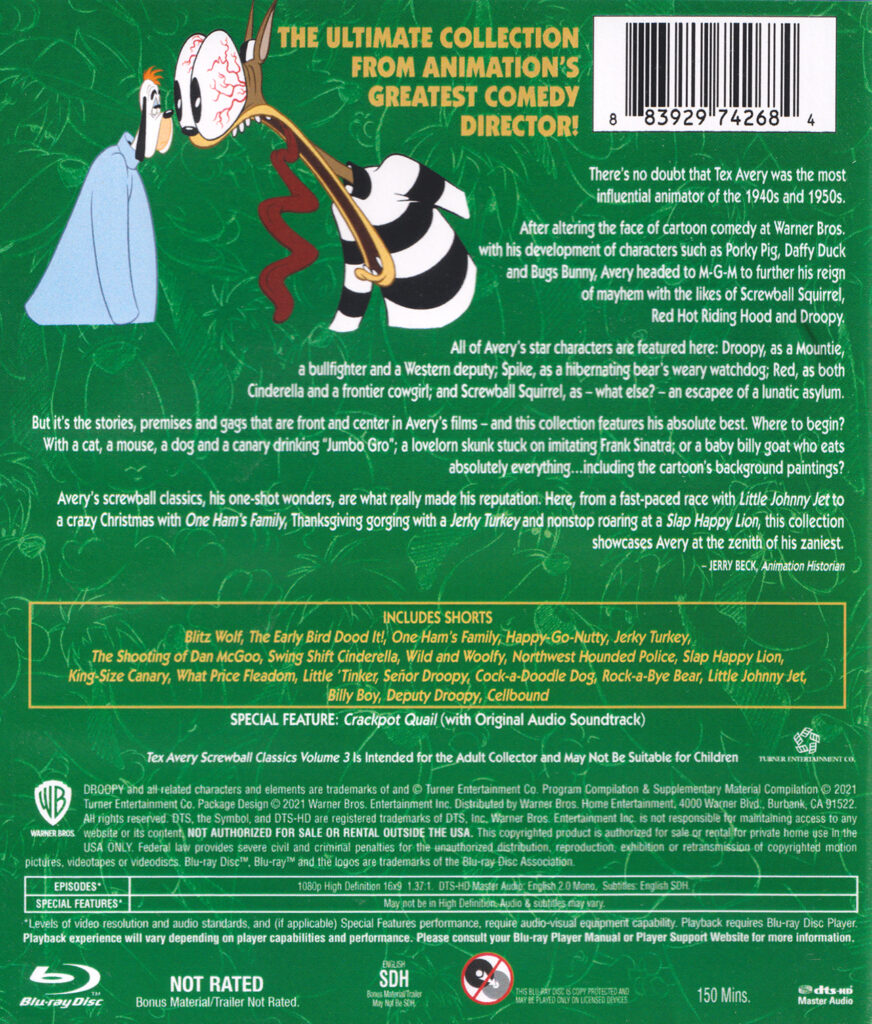 Tex Avery Screwball Classics Volume 3 Bluray fílmico