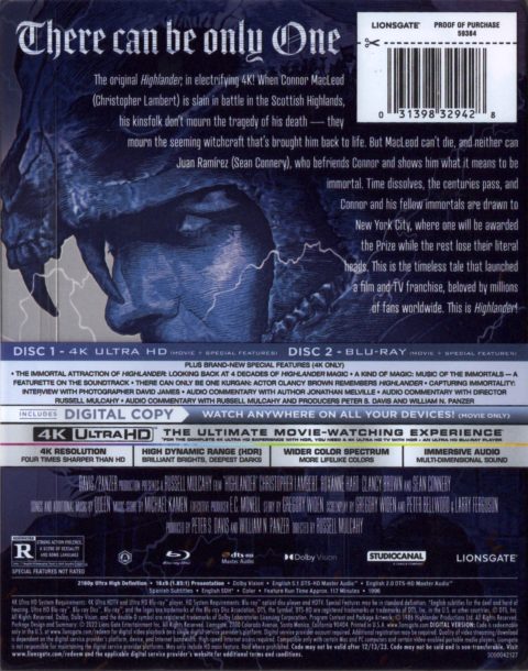 Highlander Director's Cut UHD4K + Blu-Ray (Exclusive SteelBook)