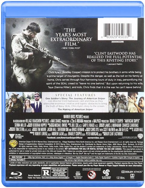 American Sniper Blu-Ray (Incluye Slipcover)