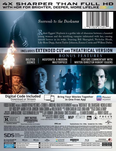 Nosferatu (2024) UHD4K + Blu-Ray (Extended Cut) (Incluye Slipcover)