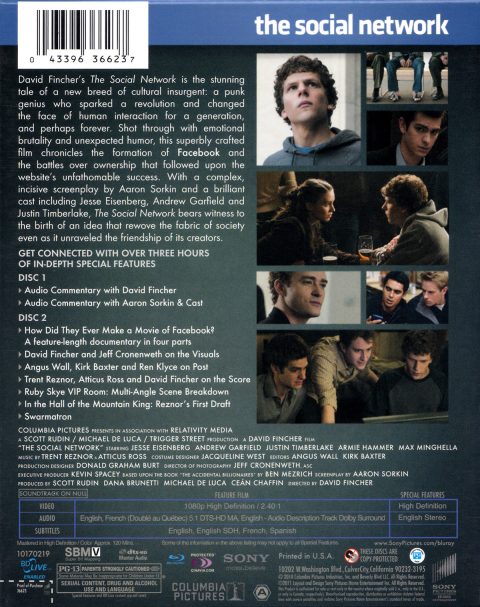 [USADO] The Social Network Blu-Ray (Digipack) (sin J-Card)