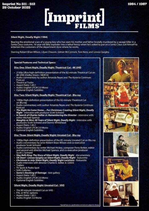 Silent Night Deadly Night Parts 1 & 2 UHD4K + Blu-Ray + (Limited Box Set)