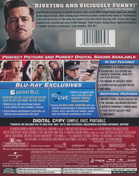 [USADO] Inglourious Basterds (2-Disc Special Edition) Blu-Ray (incluye slipcover)