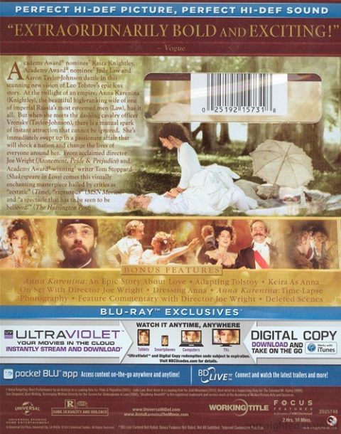 [USADO] Anna Karenina Blu-Ray (incluye slipcover)