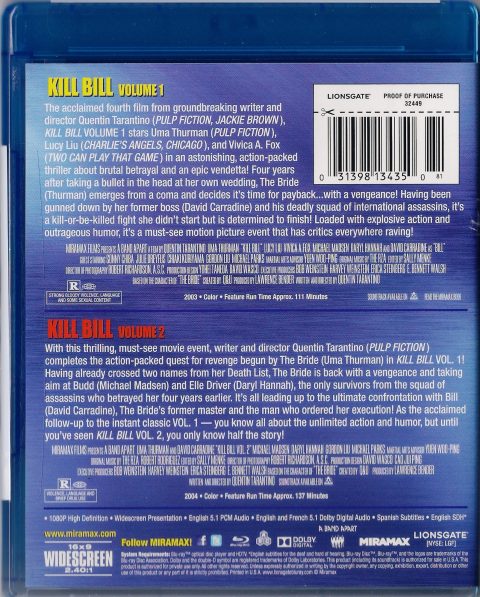 [USADO] Kill Bill Volume 1 & 2 Double Feature Blu-Ray