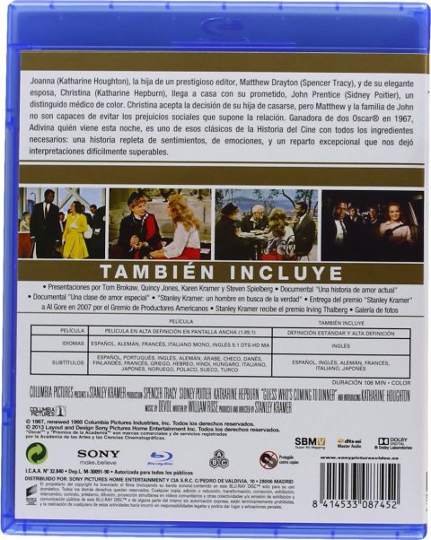 72563_back Guess Who's Coming to Dinner (Adivina Quien Viene Esta Noche) Blu-Ray (ES)