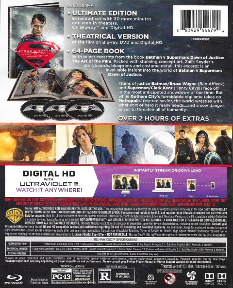 [USADO] Batman v Superman: Dawn of Justice Ultimate Edition Blu-Ray (DigiBook / Lenticular) (Sin J-Card)