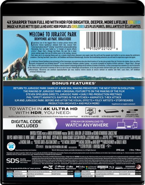[USADO] Jurassic Park (Le Park Jurassique) UHD4K + Blu-Ray (incluye slipcover)
