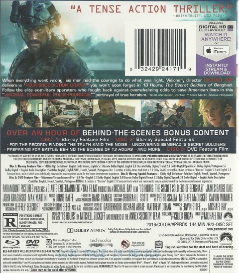 [USADO] 13 Hours: The Secret Soldiers of Benghazi Blu-Ray (incluye slipcover)